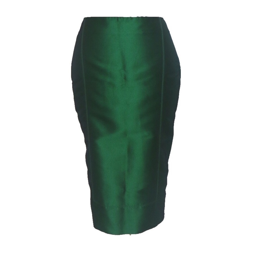 NWT Adolfo Dominguez Knee Length Dark Green Textured Pencil Skirt • Size 40 🔴